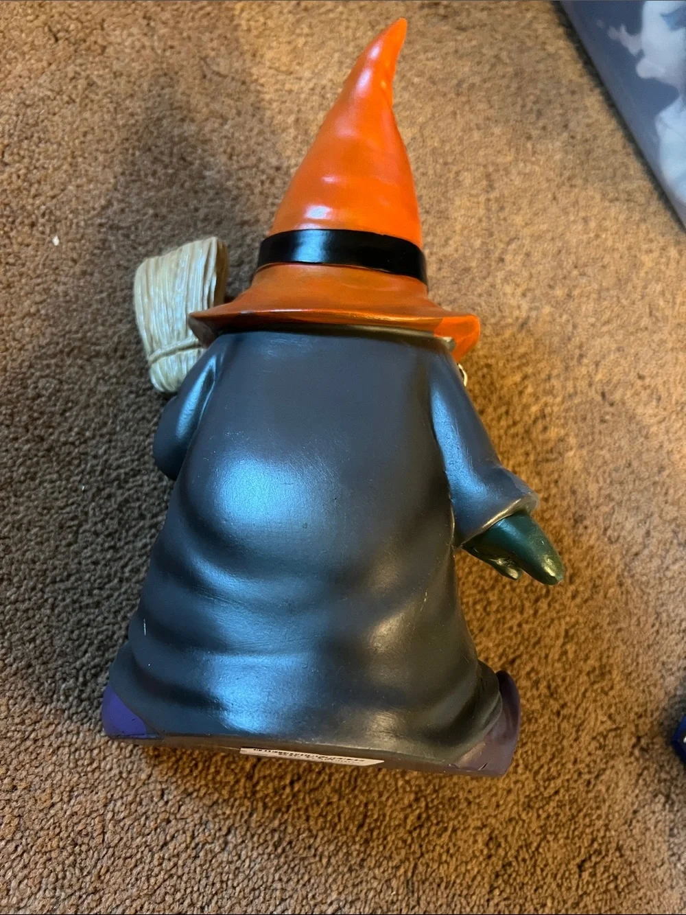 Halloween Orange Hat Gnome Figurine with Broom